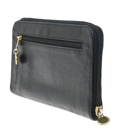 Chanel CC Zip Around Wallet Leather, BLACK, LEATHER, Wallets