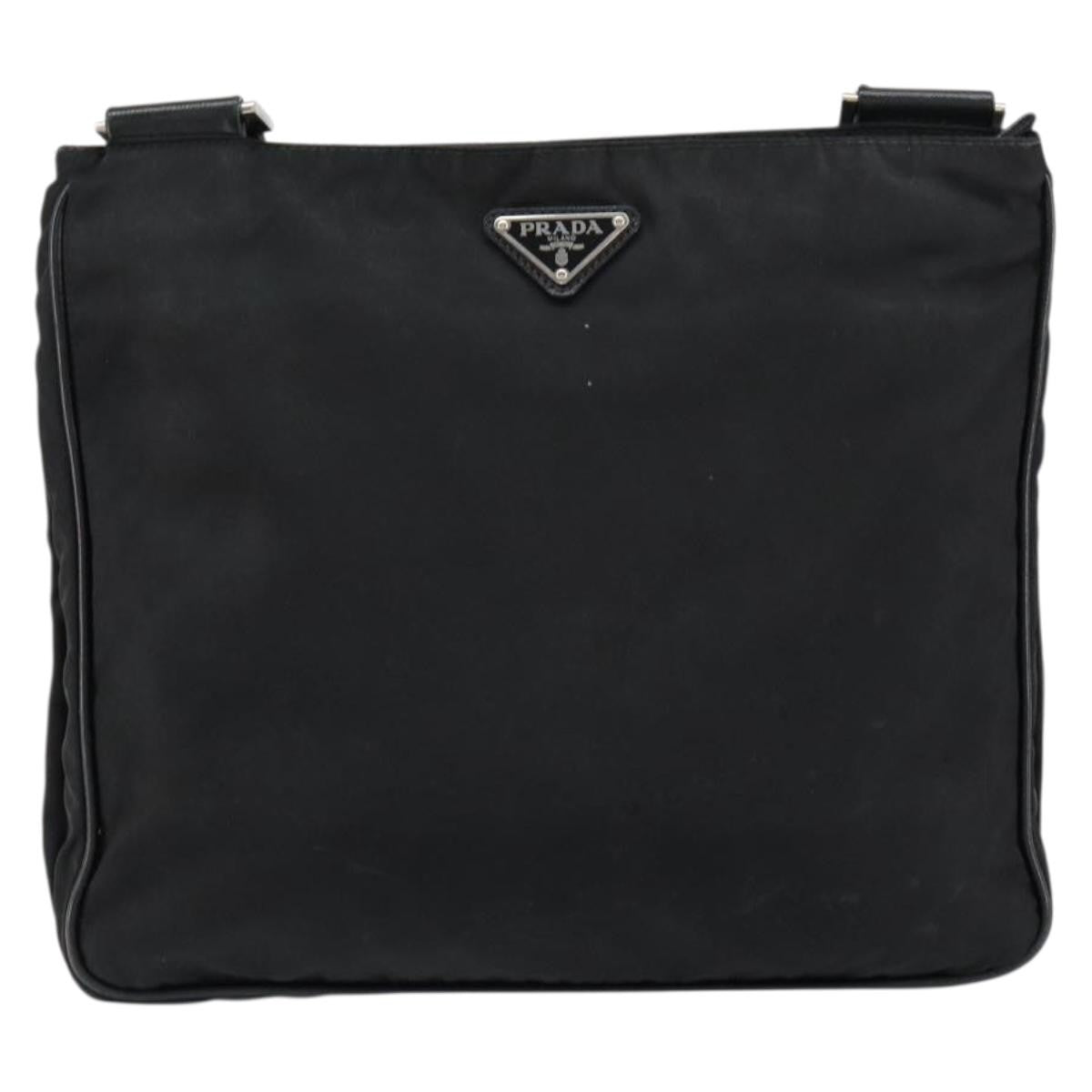 Prada Flat Messenger Bag Tessuto, BLACK, NYLON, Shoulder bag
