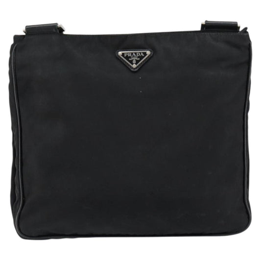 Prada Flat Messenger Bag Tessuto, BLACK, NYLON, Shoulder bag