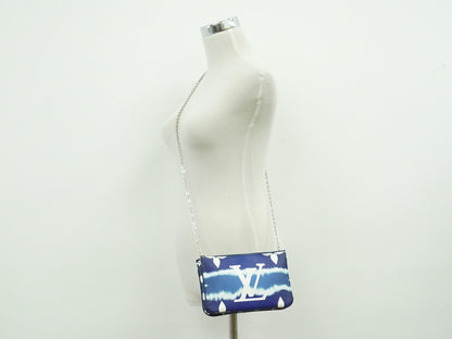 Louis Vuitton Double Zip Pochette Limited Edition Escale Monogram Giant, BLUE, CANVAS, Shoulder bag