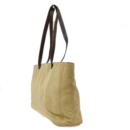 Chanel Vintage CC Tote Canvas with Leather, BEIGE, CANVAS, Tote bag