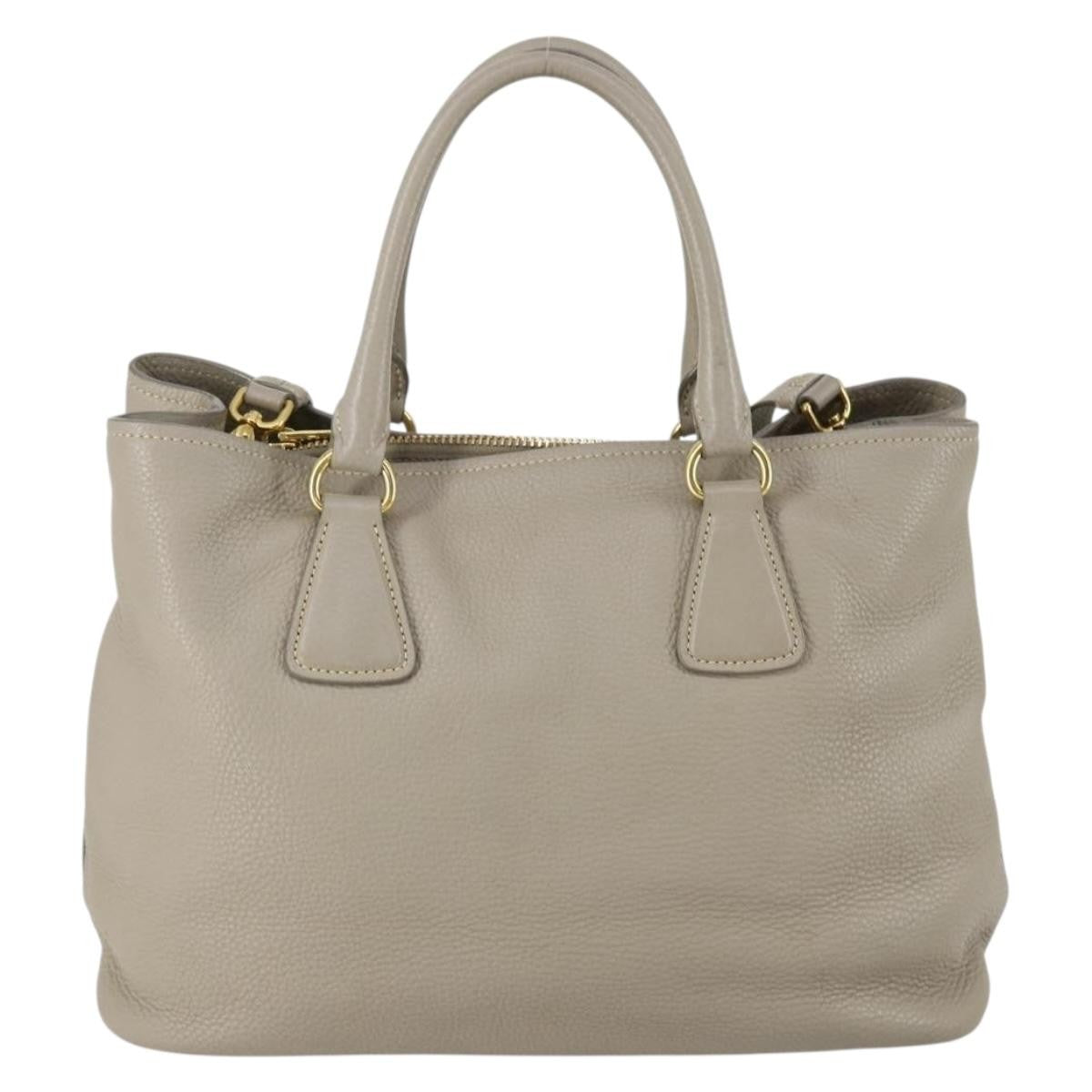 Prada Convertible Shopper Tote Vitello Daino, GRAY, LEATHER, Tote bag