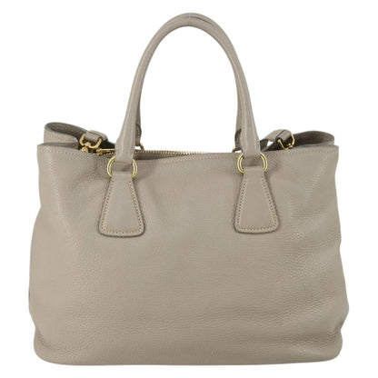 Prada Convertible Shopper Tote Vitello Daino, GRAY, LEATHER, Tote bag