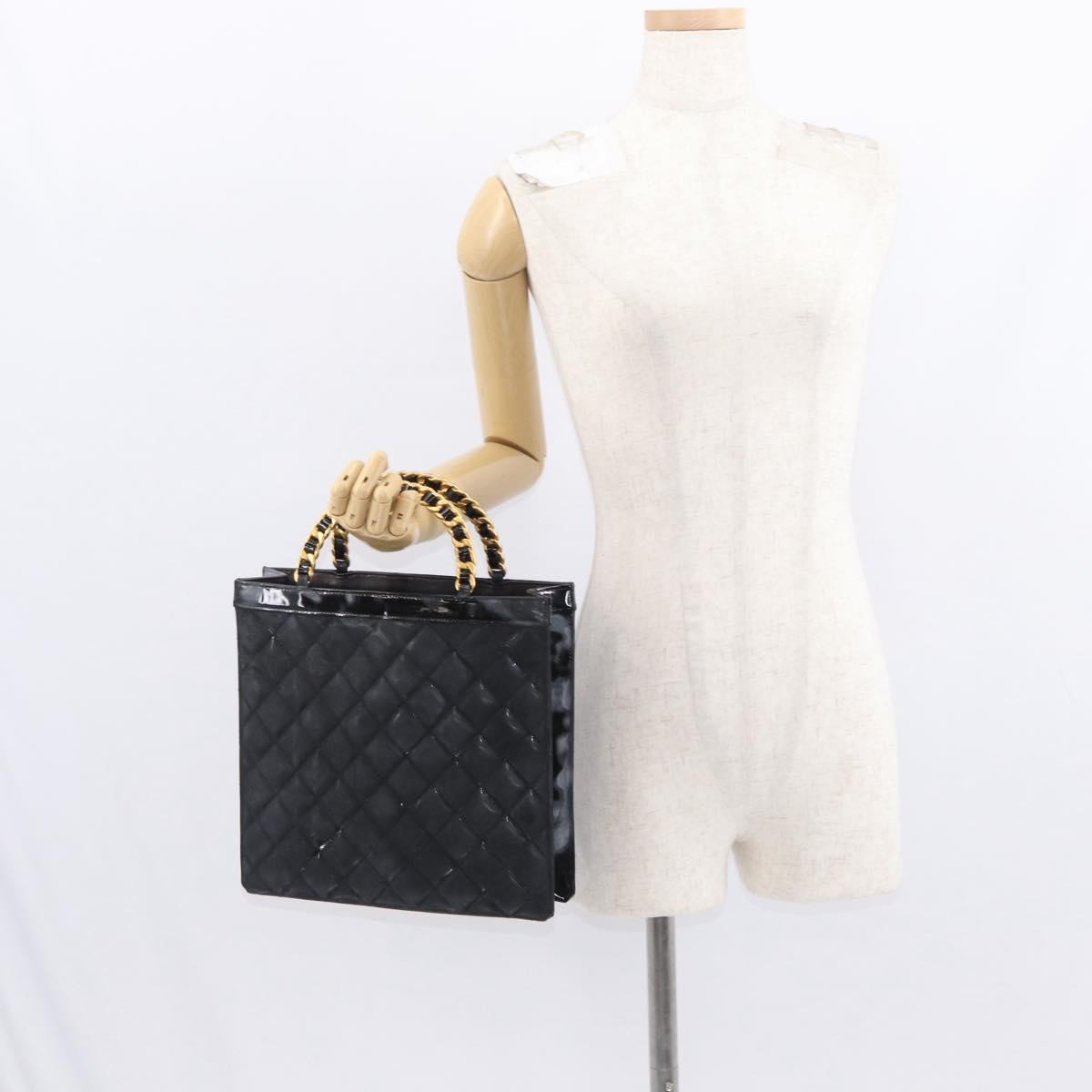 Chanel Chocolate bar tote Leather, BLACK, PATENT_LEATHER, Handbag