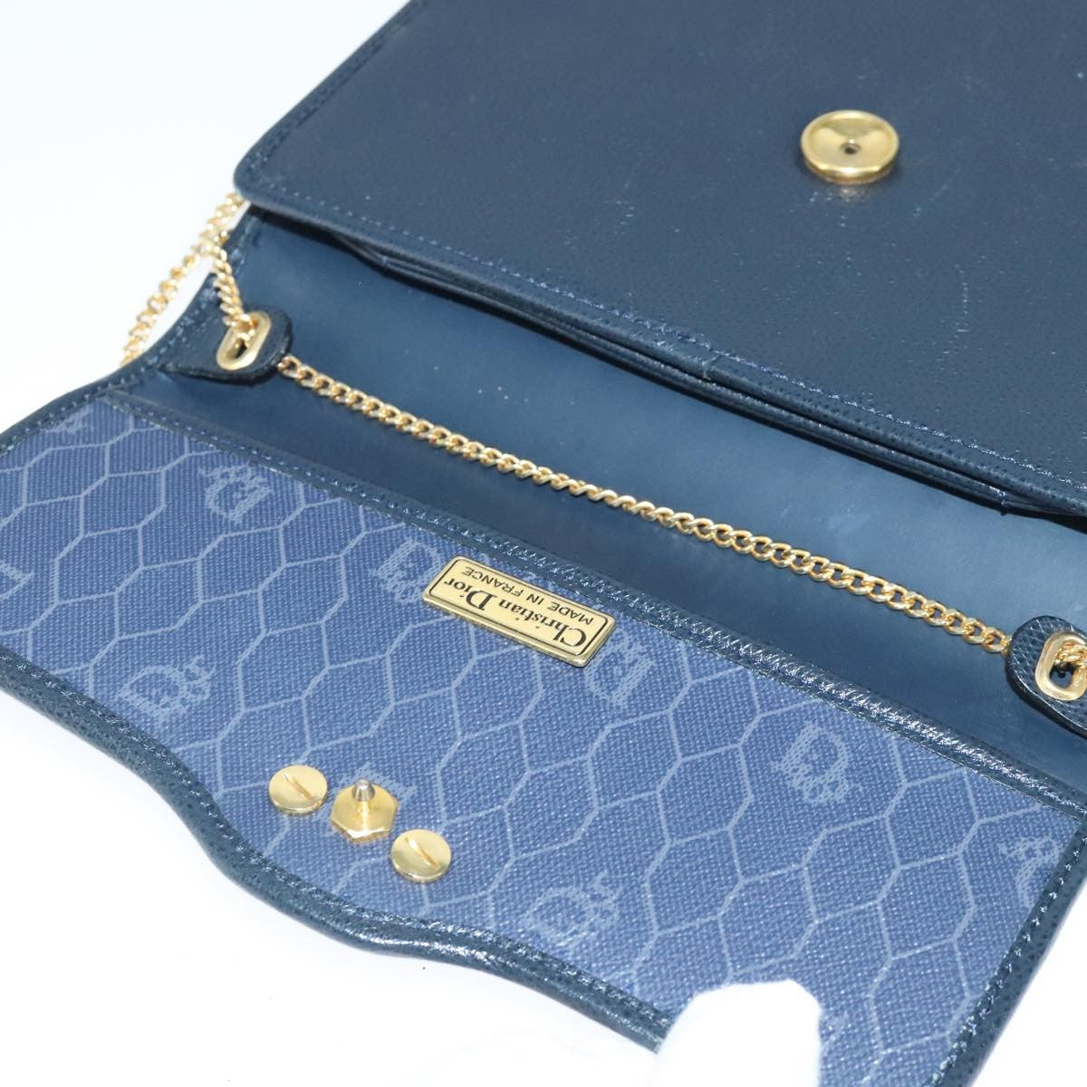 Christian Dior Vintage CD Chain Flap Shoulder Bag Leather, NAVY, LEATHER, Shoulder bag