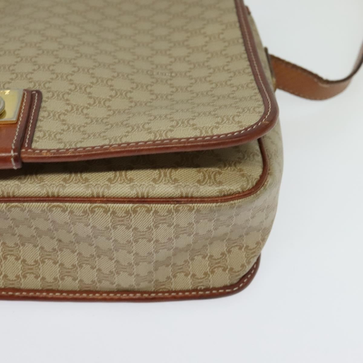 Celine Vintage Macadam Shoulder Bag Canvas and Leather, BEIGE, CANVAS, Shoulder bag