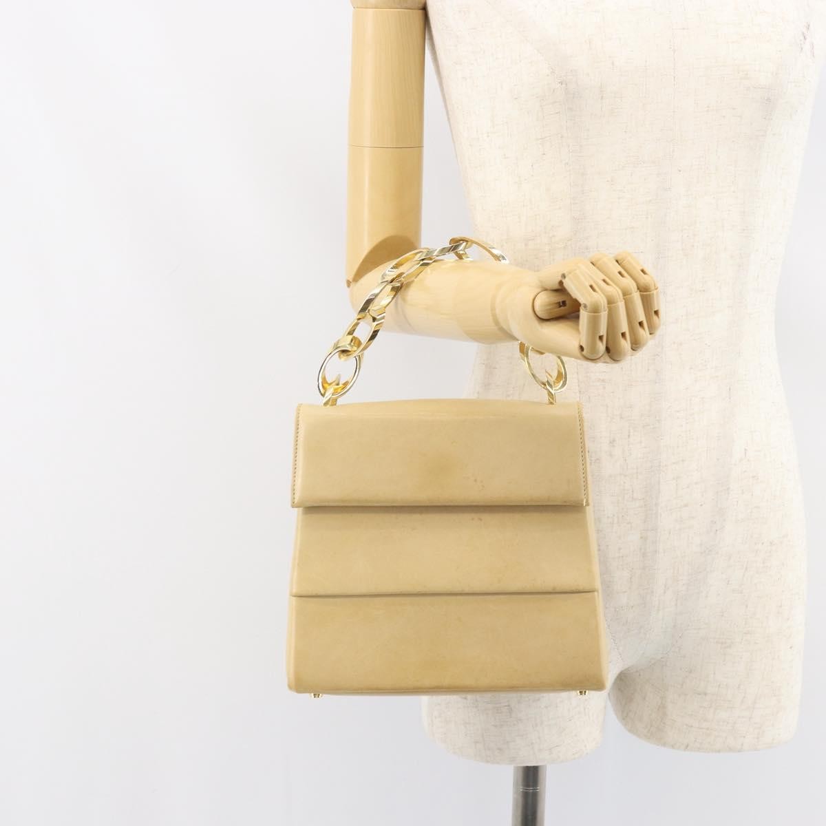 Salvatore Ferragamo Vintage Chain Handbag Leather, BEIGE, LEATHER, Handbag