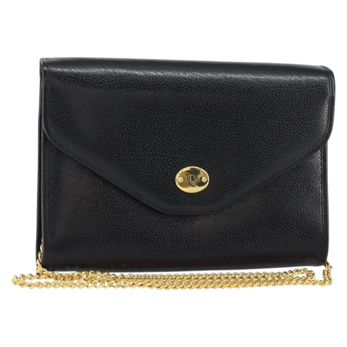 Christian Dior Vintage Chain Flap Shoulder Bag Leather, BLACK, LEATHER, Shoulder bag