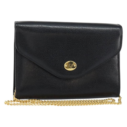 Christian Dior Vintage Chain Flap Shoulder Bag Leather, BLACK, LEATHER, Shoulder bag