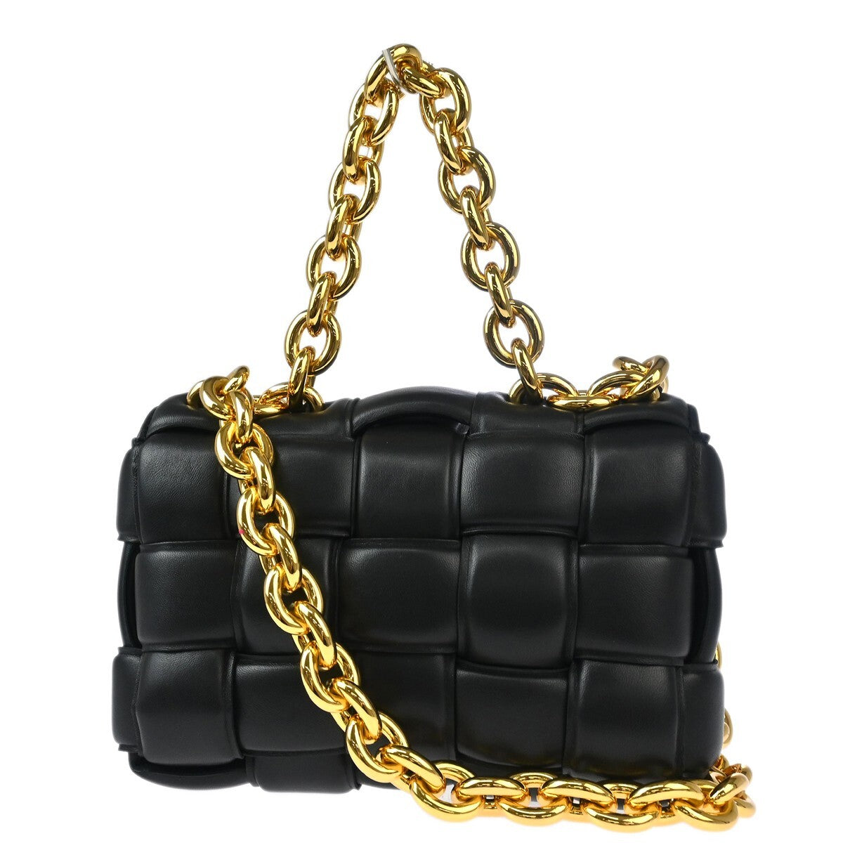 Bottega Veneta Cassette Chain Crossbody Bag Padded Maxi Intrecciato Leather, BLACK, LEATHER, Shoulder bag