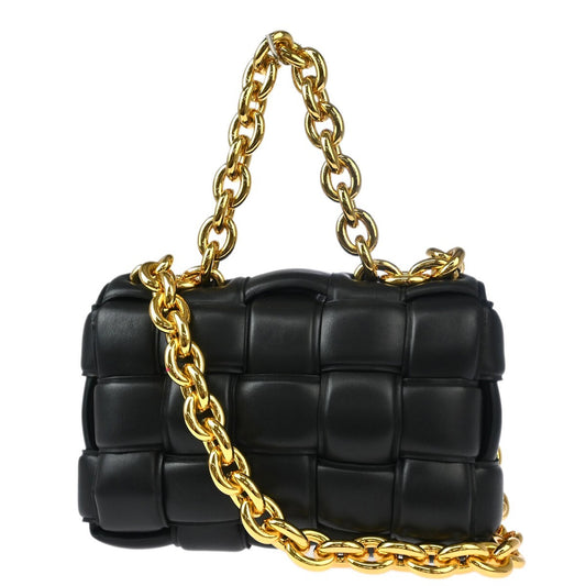 Bottega Veneta Cassette Chain Crossbody Bag Padded Maxi Intrecciato Leather, BLACK, LEATHER, Shoulder bag