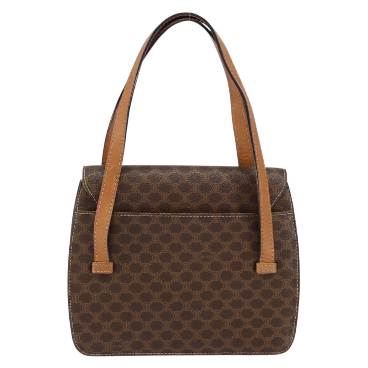 Celine Vintage Macadam Handbag Canvas and Leather, BROWN, CANVAS, Handbag