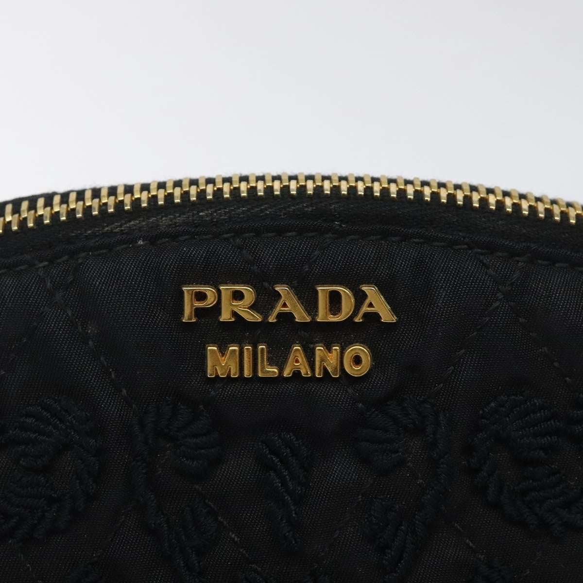 Prada Vintage Pouch Embroidery Nylon, BLACK, NYLON, Clutche & pouche