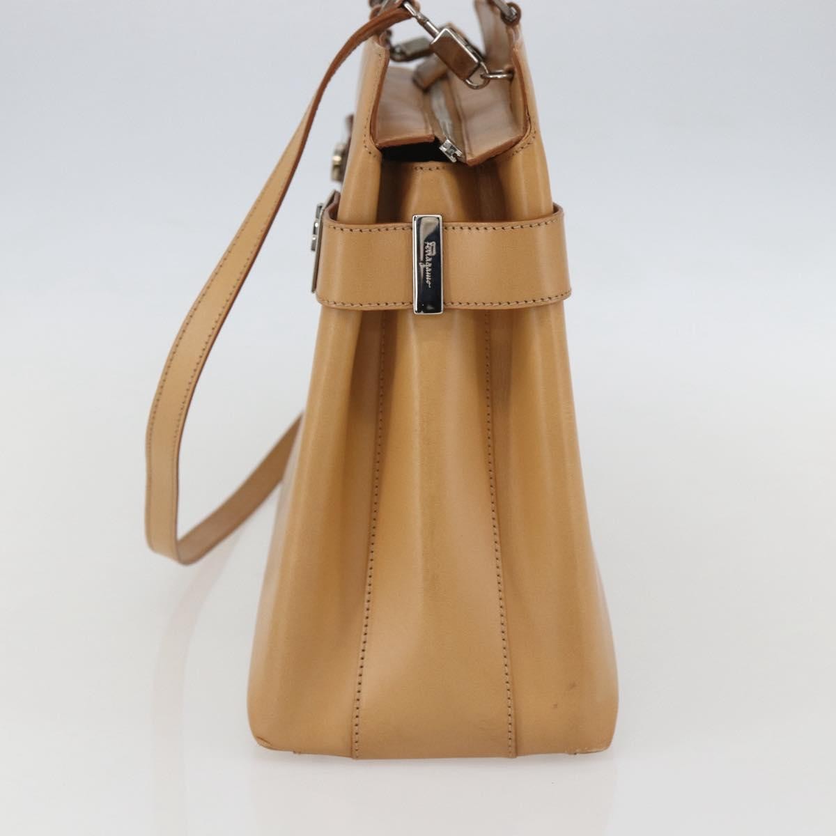 Salvatore Ferragamo Double Gancini Side Buckle Tote Leather, BEIGE, LEATHER, Handbag