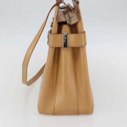 Salvatore Ferragamo Double Gancini Side Buckle Tote Leather, BEIGE, LEATHER, Handbag