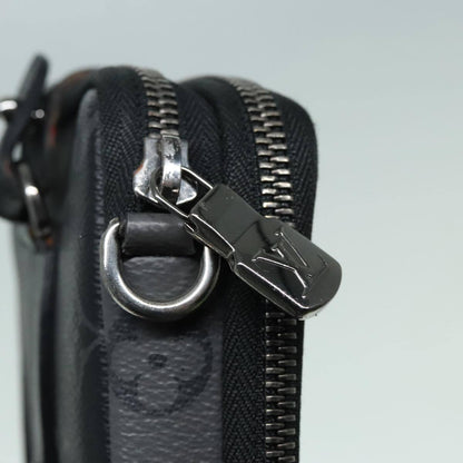 Louis Vuitton Double Phone Pouch Reverse Monogram Eclipse Canvas, GRAY, CANVAS, Tech accessory