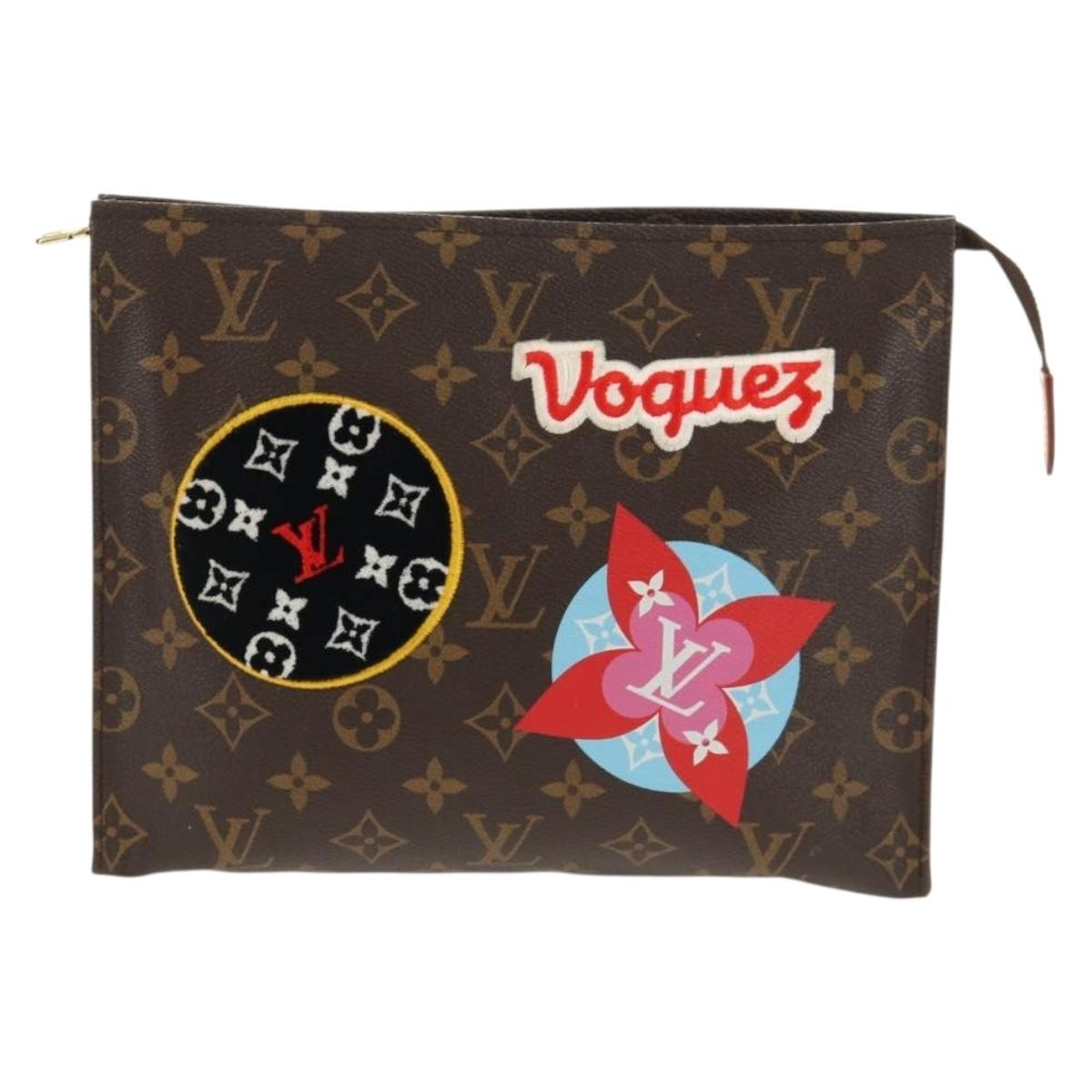 Louis Vuitton Toiletry Pouch Limited Edition Patches Monogram Canvas, BROWN, CANVAS, Clutche & pouche