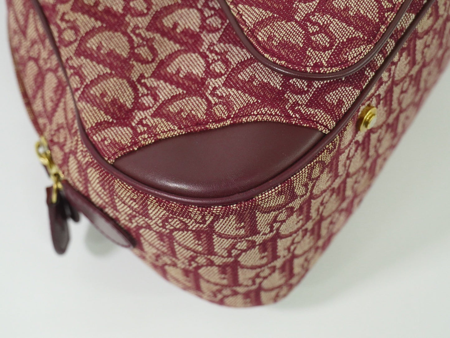 Christian Dior Vintage Saddle Bowler Bag Diorissimo Canvas, BURGUNDY, CANVAS, Handbag