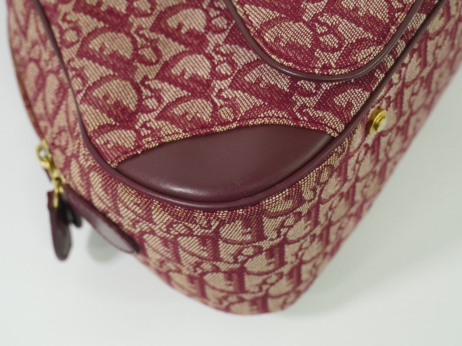 Christian Dior Vintage Saddle Bowler Bag Diorissimo Canvas, BURGUNDY, CANVAS, Handbag