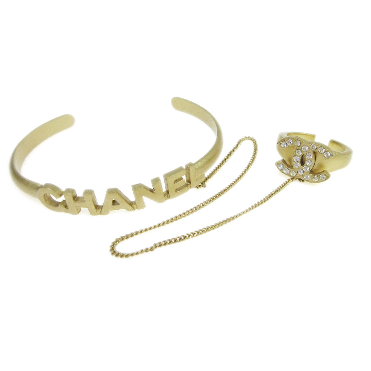 Chanel Logo Cuff with CC Ring Metal with Crystal, GOLD, GOLD, Bracelet