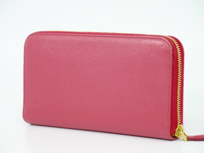 Prada Bow Zip Around Wallet Saffiano Leather, PINK, LEATHER, Wallets