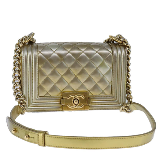 Chanel Boy Flap Bag Quilted Patent, GOLD, PATENT_LEATHER, Shoulder bag