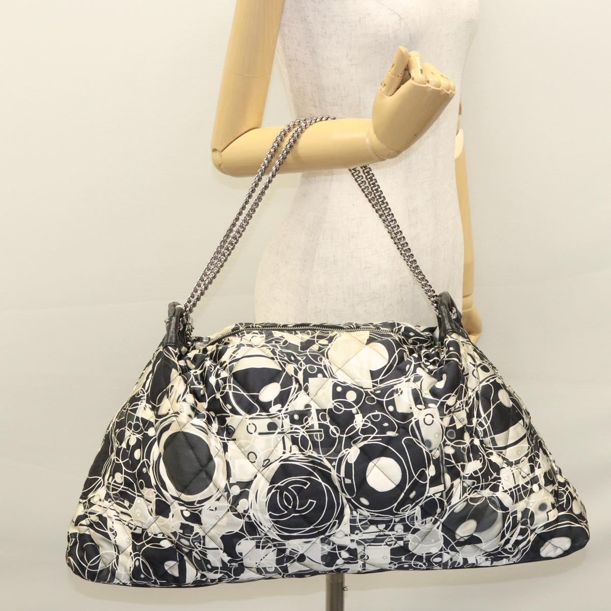 Chanel Kaleidoscope Chain Tote Quilted Printed Satin, BLACK, SILK, Shoulder bag