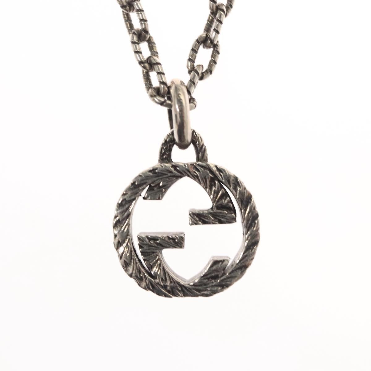 Gucci Engraved Interlocking G Chain Link Pendant Necklace Sterling Silver, SILVER, SILVER, Necklace