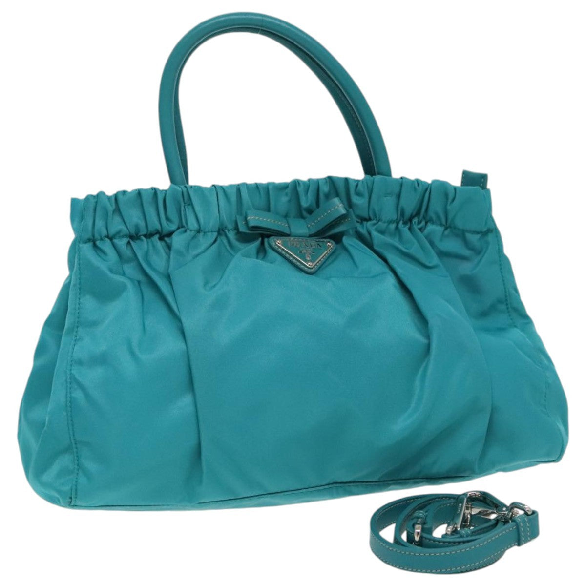 Prada Bow Convertible Tote Tessuto, TURQUOISE, NYLON, Tote bag