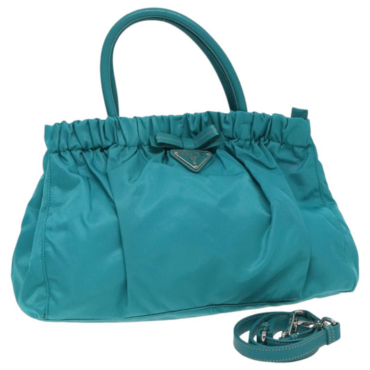 Prada Bow Convertible Tote Tessuto, TURQUOISE, NYLON, Tote bag