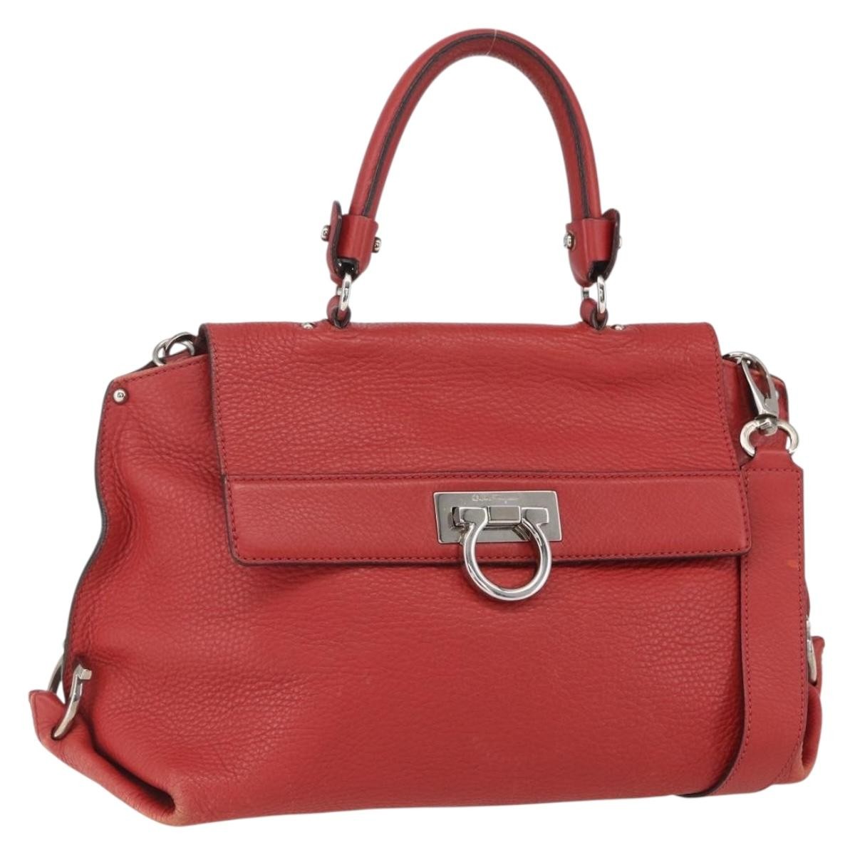 Salvatore Ferragamo Sofia Satchel Grainy Leather, RED, LEATHER, Handbag