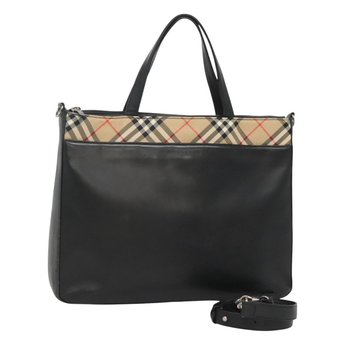 Burberry Nova Check Tote Canvas and Leather, BLACK, LEATHER, Tote bag