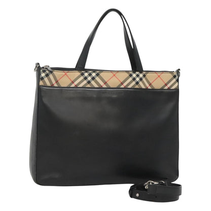 Burberry Nova Check Tote Canvas and Leather, BLACK, LEATHER, Tote bag