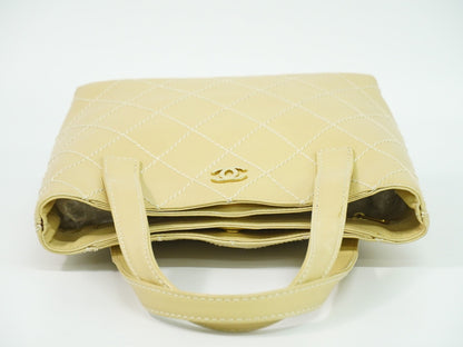 Chanel Surpique Tote Quilted Leather, BEIGE, LEATHER, Handbag
