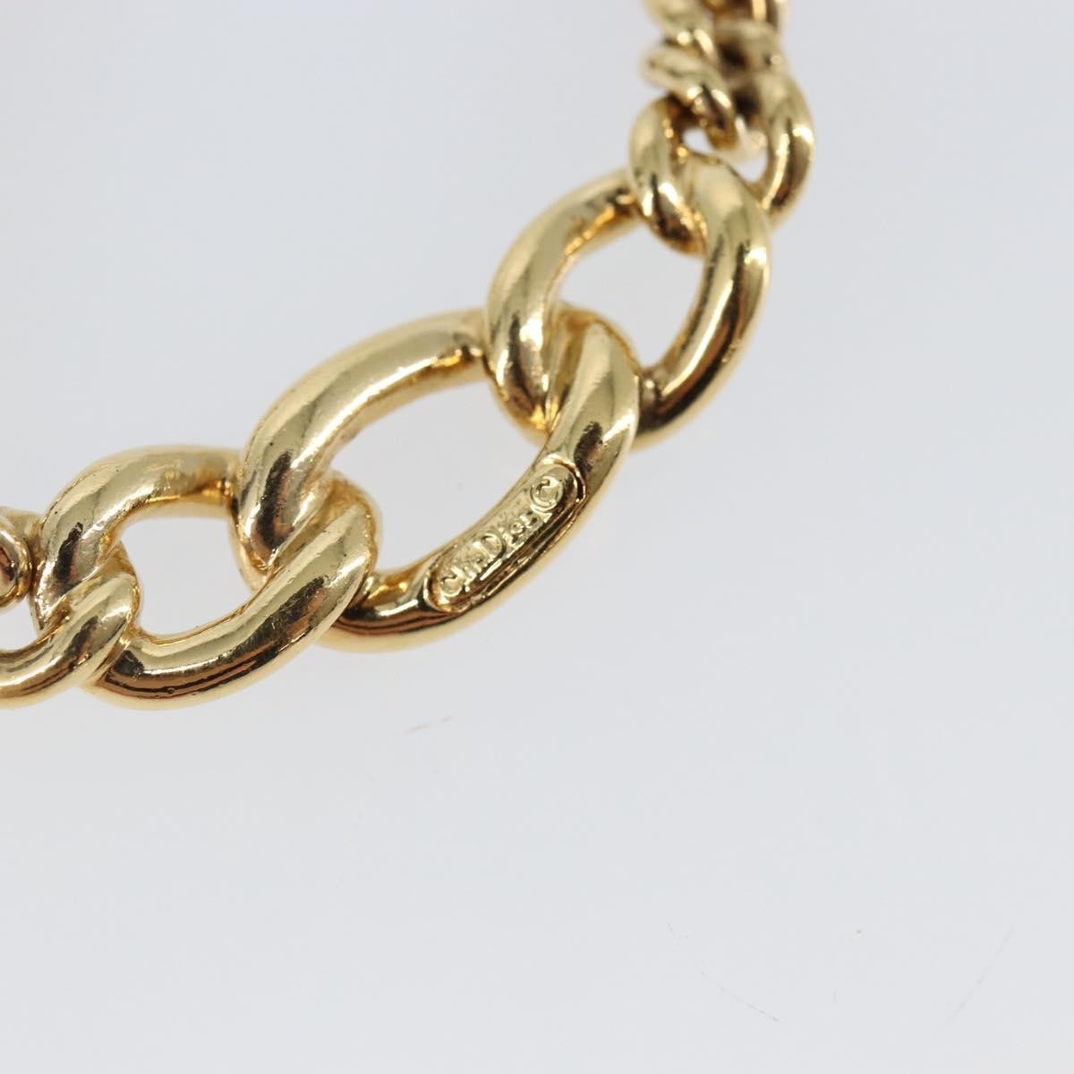 Christian Dior CD Chain Link Necklace Metal with Crystals, GOLD, METAL, Necklace