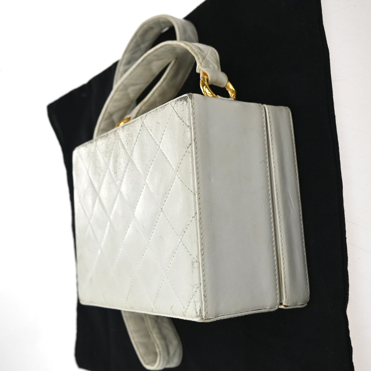 Chanel CC Logo Chain Handbag Canvas and Leather, ECRU, CALFSKIN, Handbag