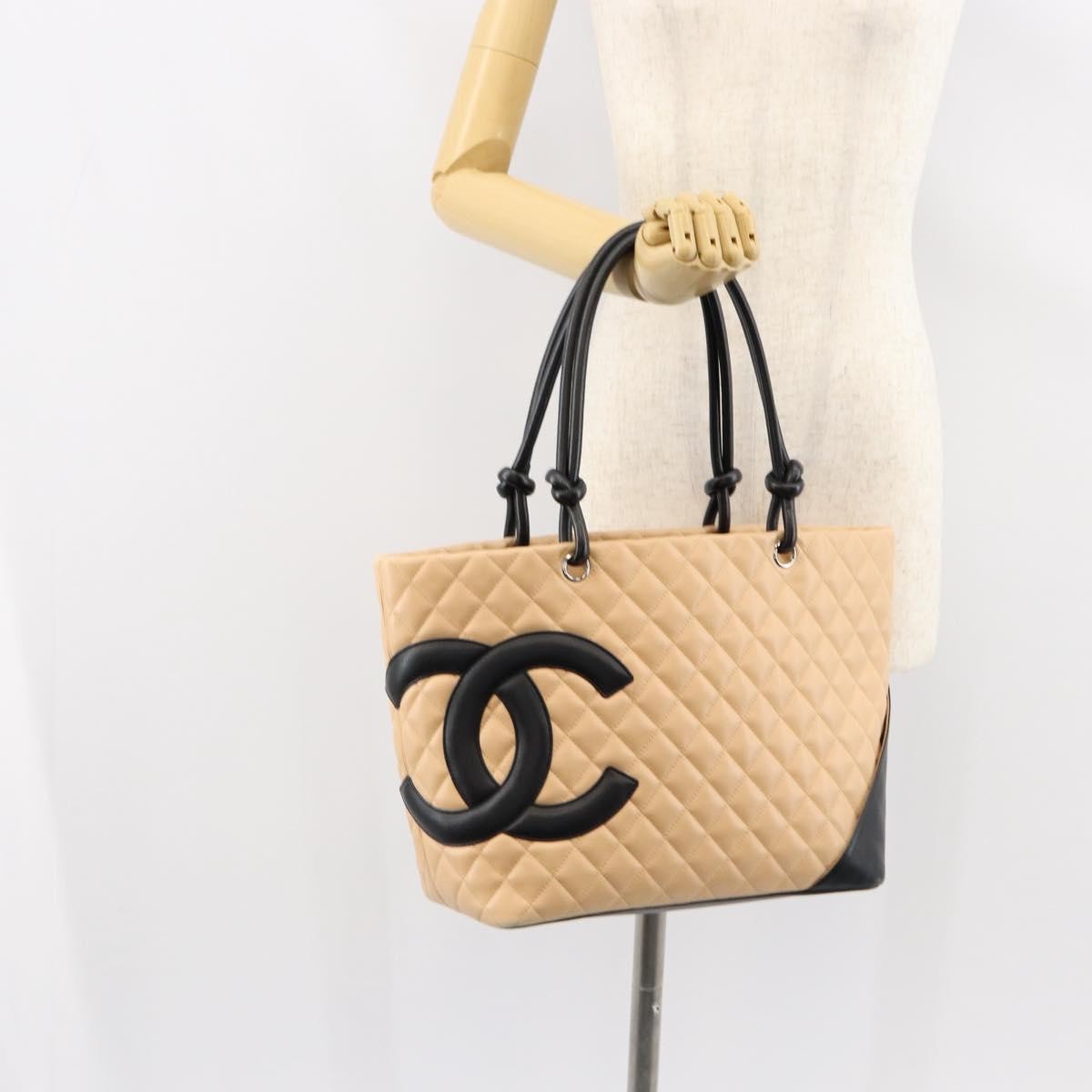 Chanel Cambon Tote Quilted Leather, BEIGE, LEATHER, Tote bag