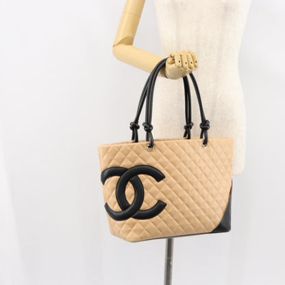 Chanel Cambon Tote Quilted Leather, BEIGE, LEATHER, Tote bag