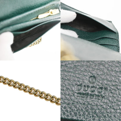 Gucci Zumi Chain Card Case Leather, GREEN, LEATHER, Wallets