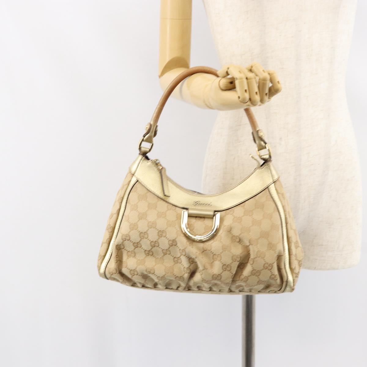 Gucci D Ring Hobo GG Canvas, BEIGE, CANVAS, Handbag