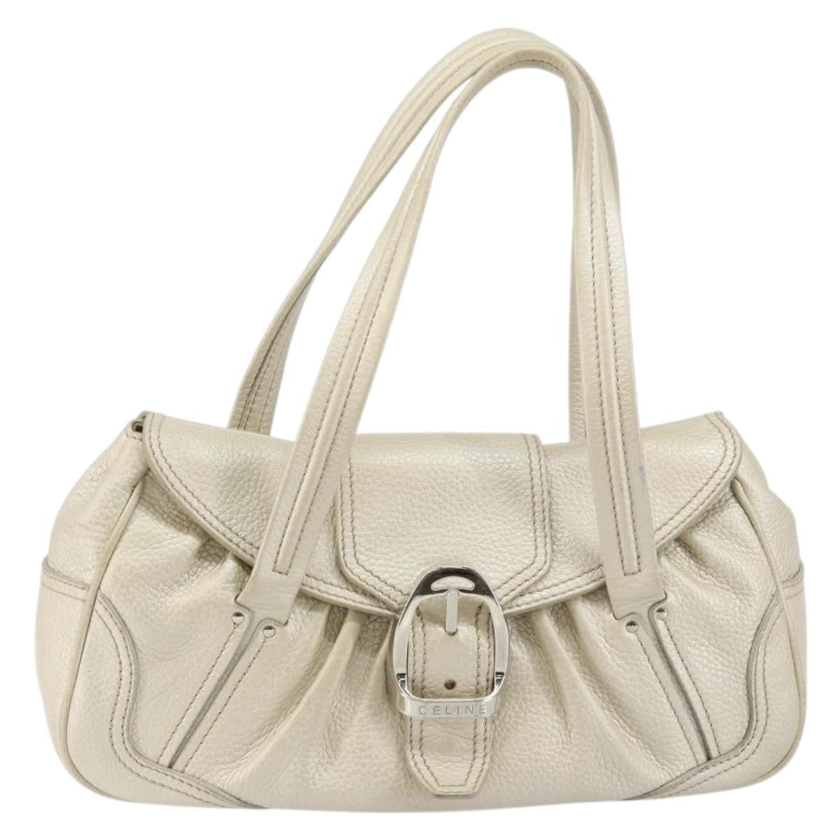 Celine Vintage Buckle Shoulder Bag Leather, WHITE, LEATHER, Shoulder bag