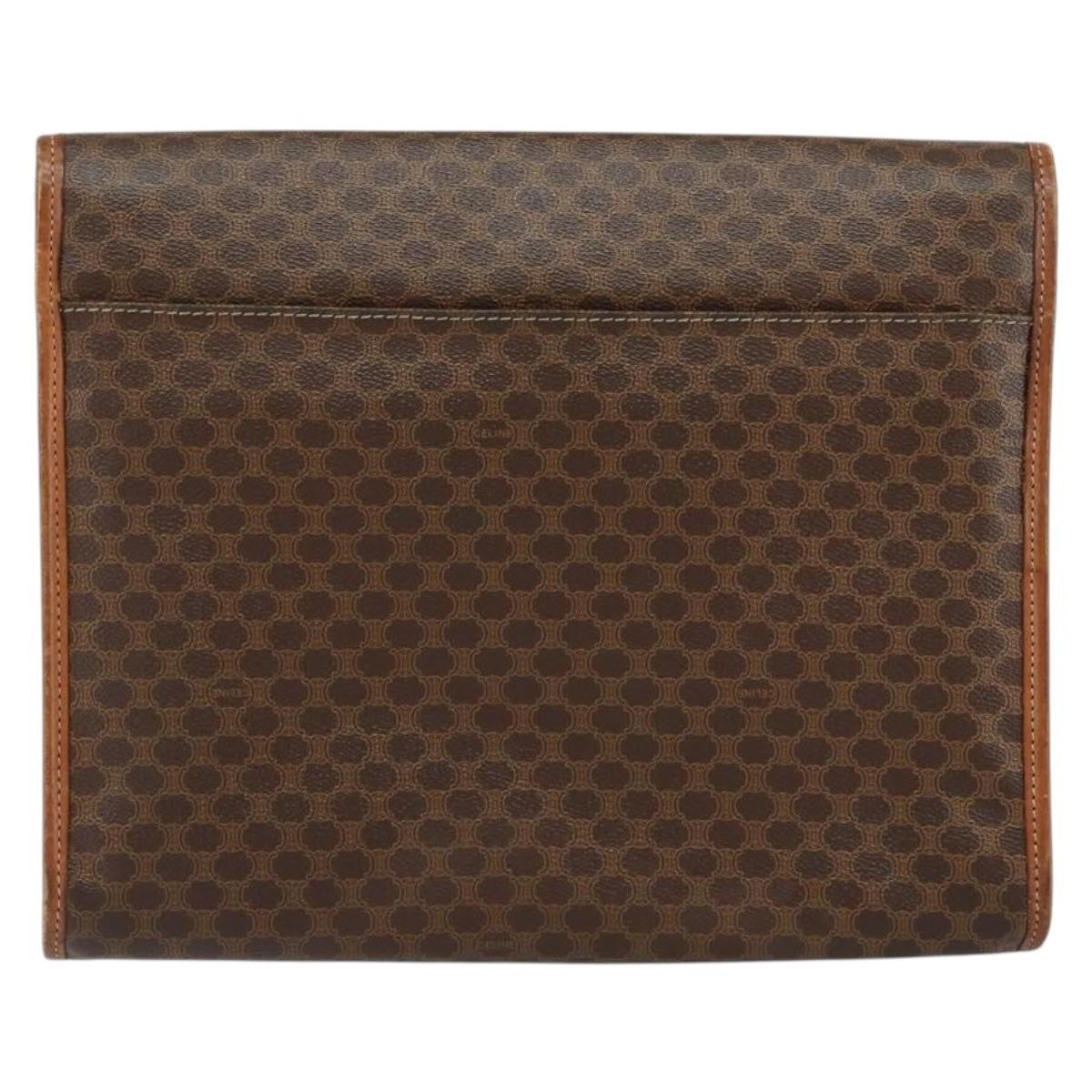 Celine Macadam Pochette Canvas and Leather, BROWN, CANVAS, Clutche & pouche