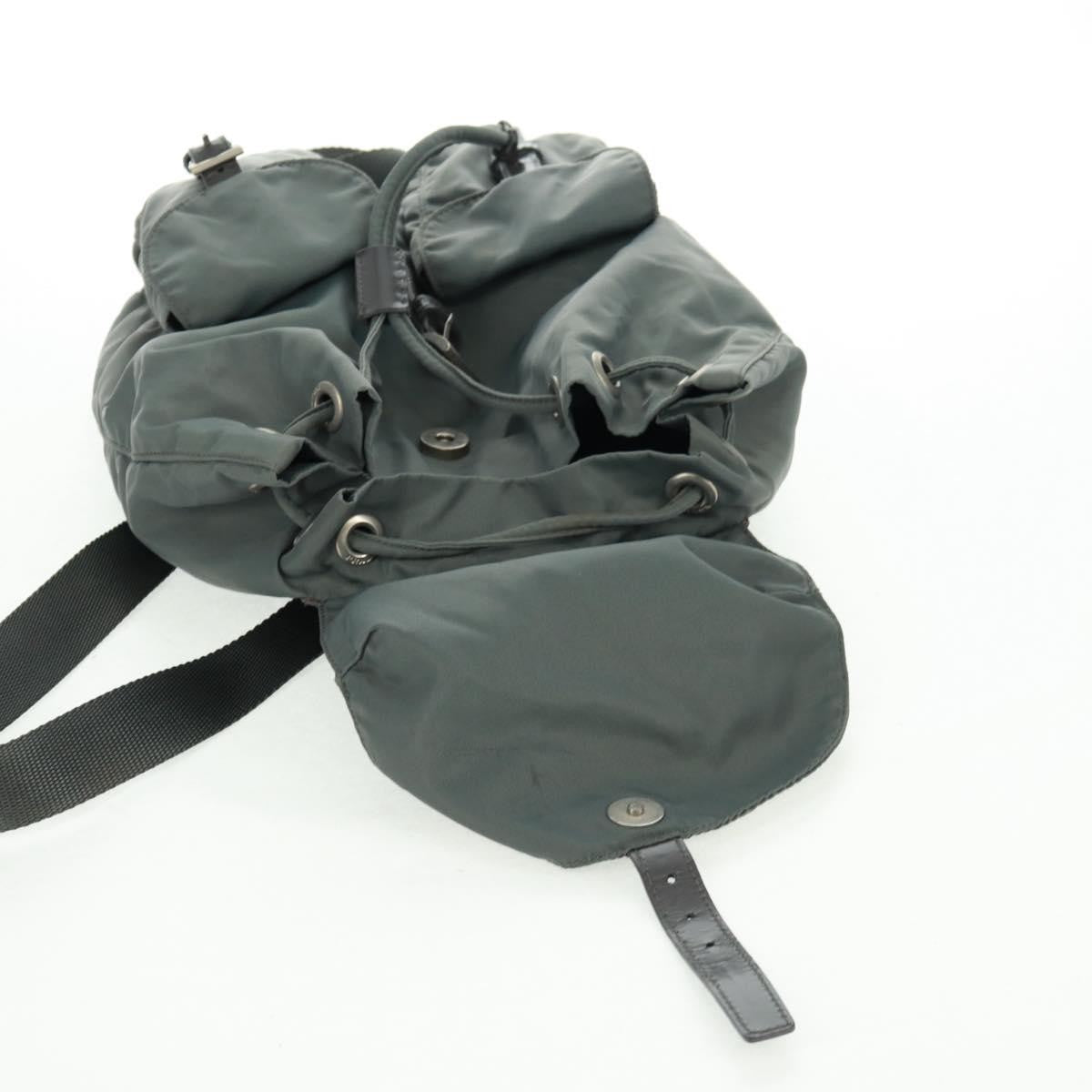 Prada Vela Double Front Pocket Backpack Tessuto with Saffiano Leather, GRAY, NYLON, Backpack