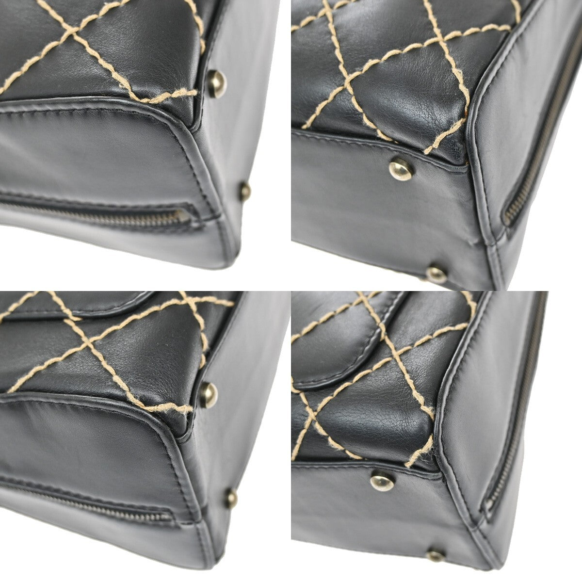 Chanel Surpique Zip Around Satchel Quilted Leather, BLACK, LEATHER, Tote bag