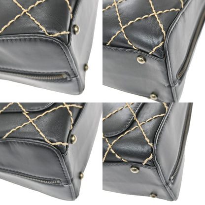 Chanel Surpique Zip Around Satchel Quilted Leather, BLACK, LEATHER, Tote bag