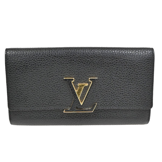 Louis Vuitton Capucines Long Wallet Leather, BLACK, LEATHER, Wallets
