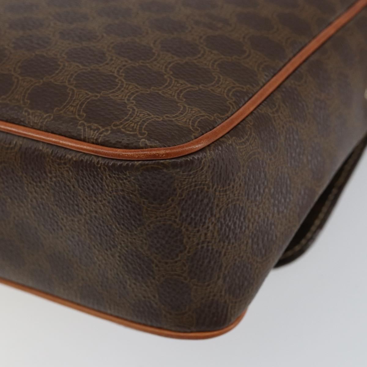 Celine Vintage Macadam Circle Logo Shoulder Bag Canvas and Leather, BROWN, CANVAS, Shoulder bag