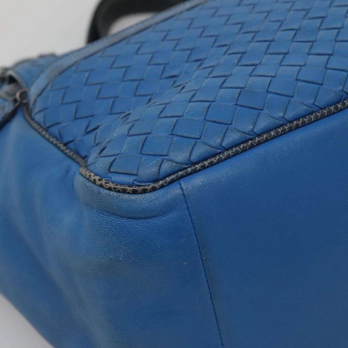 Bottega Veneta Belted Zip Chain Tote Intrecciato Nappa with Snakeskin, BLUE, LEATHER, Tote bag