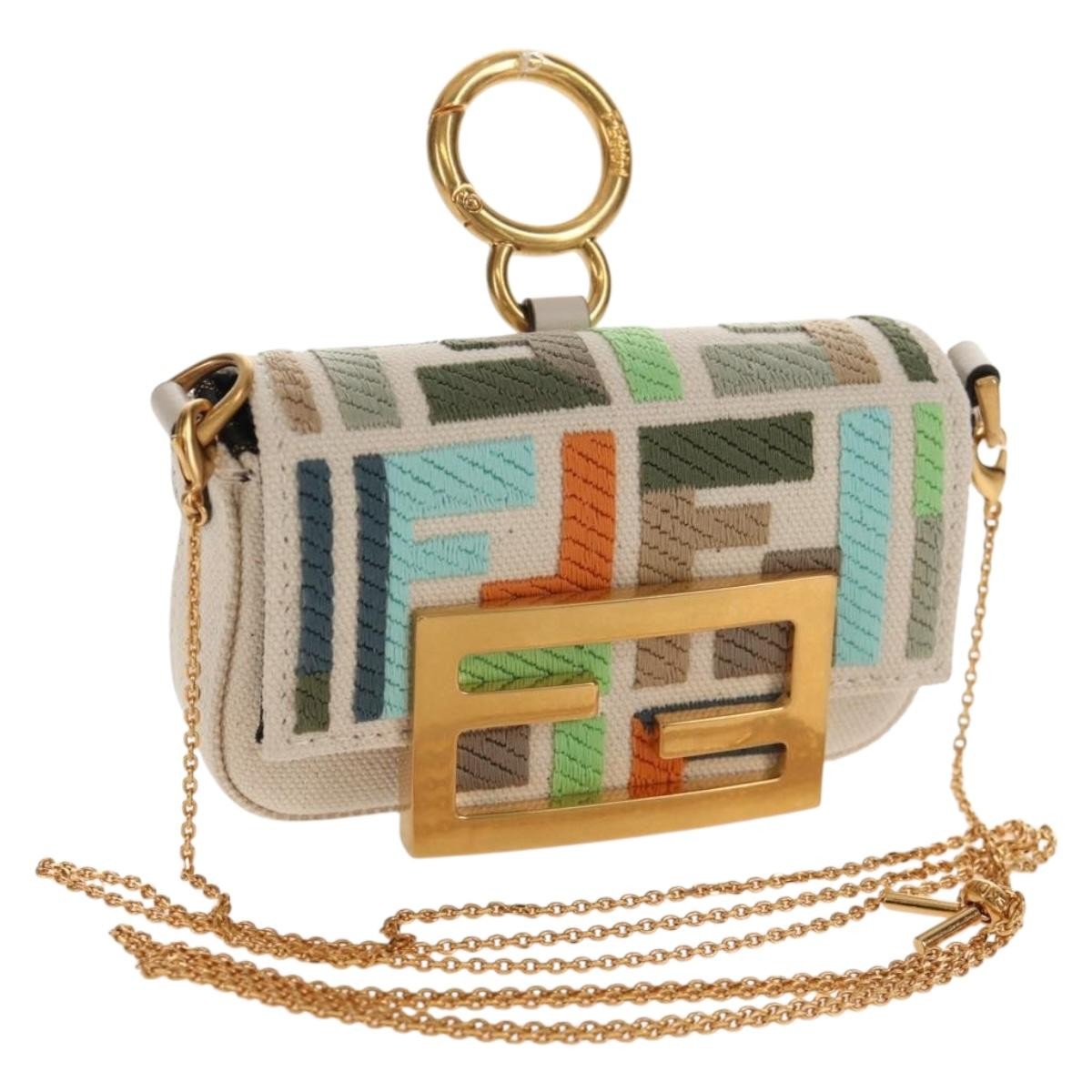 Fendi Chain Baguette Charm Bag Zucca Embroidered Canvas, MULTICOLOUR, CANVAS, Shoulder bag