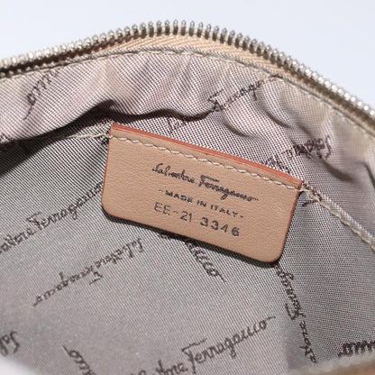 Salvatore Ferragamo Vintage Gancini Pochette Leather, BEIGE, LEATHER, Clutche & pouche